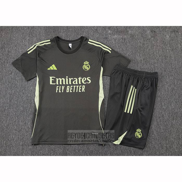 Chandal del Real Madrid Manga Corta 2025-2026 Gris Verde - Pantalon Corto